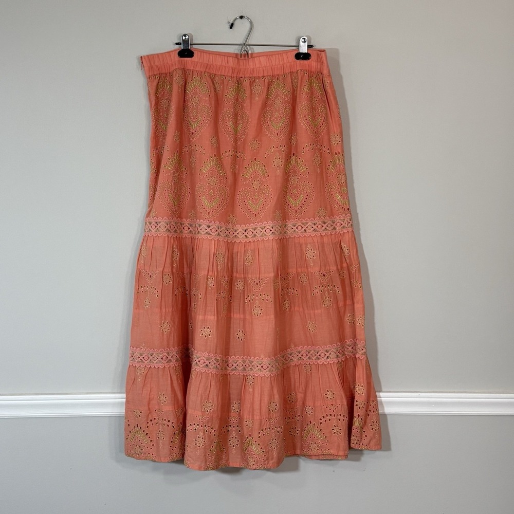 Boston Proper Coral Metallic Embroidered Eyelet Coquette Boho Resort Maxi XL - Picture 4 of 13